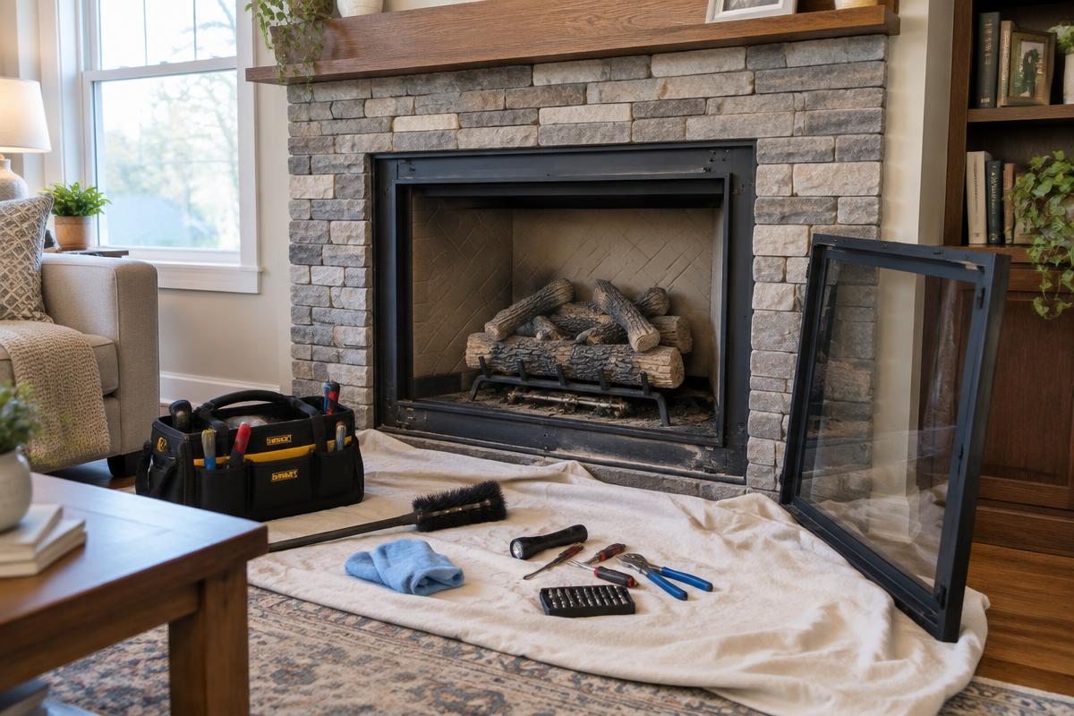 Illustrative fireplace and heating equipment